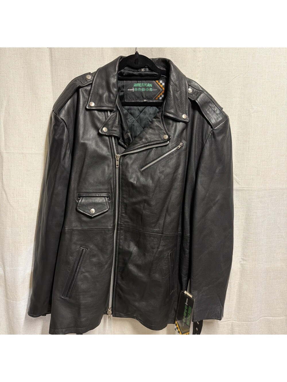 American Armor Mens Black Leather Full-Zip Biker Jacket Size XL